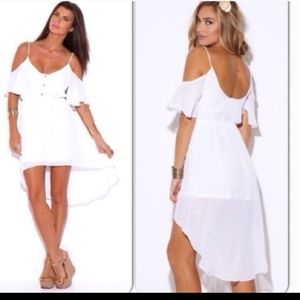w by wenjie.  White High/Low Cold Shoulder Summer Dress Sz S